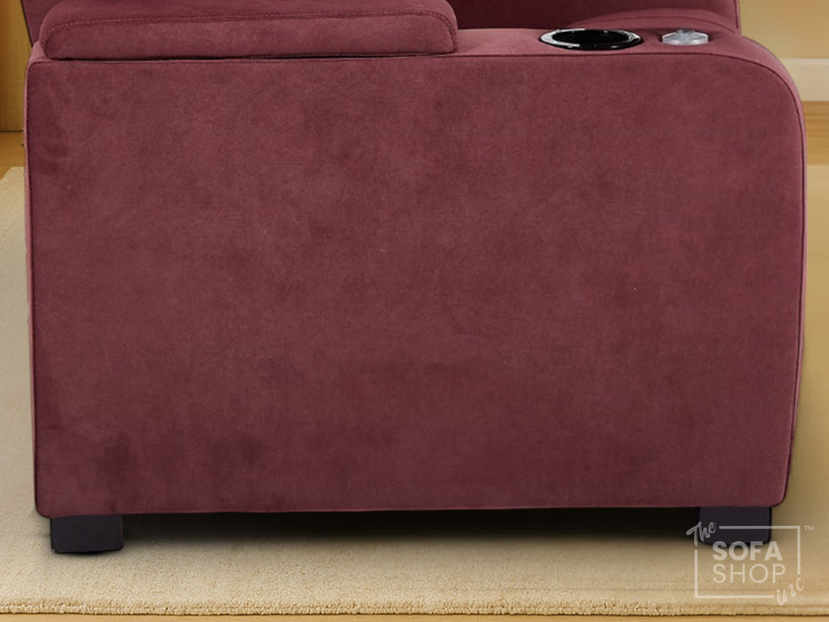 2+1 Sofa Set. Electric Recliner Cinema Suite in Velvet Purple Fabric | 2 Piece Sofa Set with Massage, USB Ports, Cooling Cup Holders, Storage Box & LED Lights | Rimini | The Sofa Shop