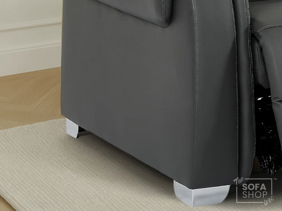 1 Seat Real Leather Electric Recliner Chair In Grey | Hi-Tech Chair with Power + USB + Adjustable Headrest | Turin Series One