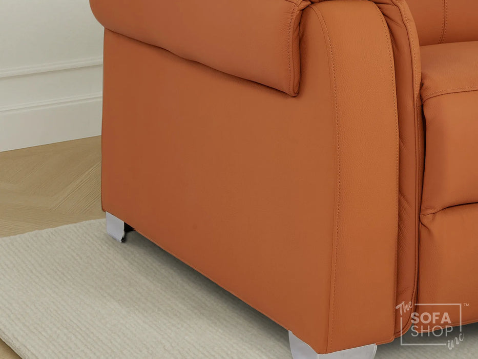 3 Seater Real Leather Recliner Sofa In Orange | Hi-Tech Sofa with Massage, USB Ports & Power Headrest | Turin | The Sofa Shop
