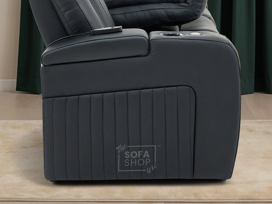 3 Seater Black Leather Hi-Tech Cinema Sofa | Electric Couch With Massage, Wireless Charging & Fold-Down Table | Capri | The Sofa Shop