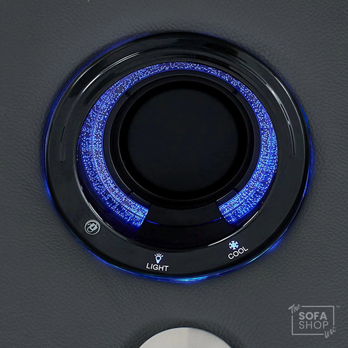 Real Leather Recliner Chair & Cinema Seat in Grey | Electric Armchair with Massage, Heating, LED Cup Holders, Table & USB Ports | Capri