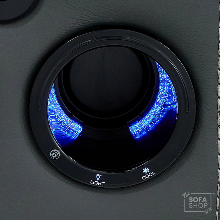 2 Seater Real Leather Electric Recliner Cinema Sofa in Grey | Massage, Heated Lumbar, Console & Cooling Cup Holders | Sicily | The Sofa Shop