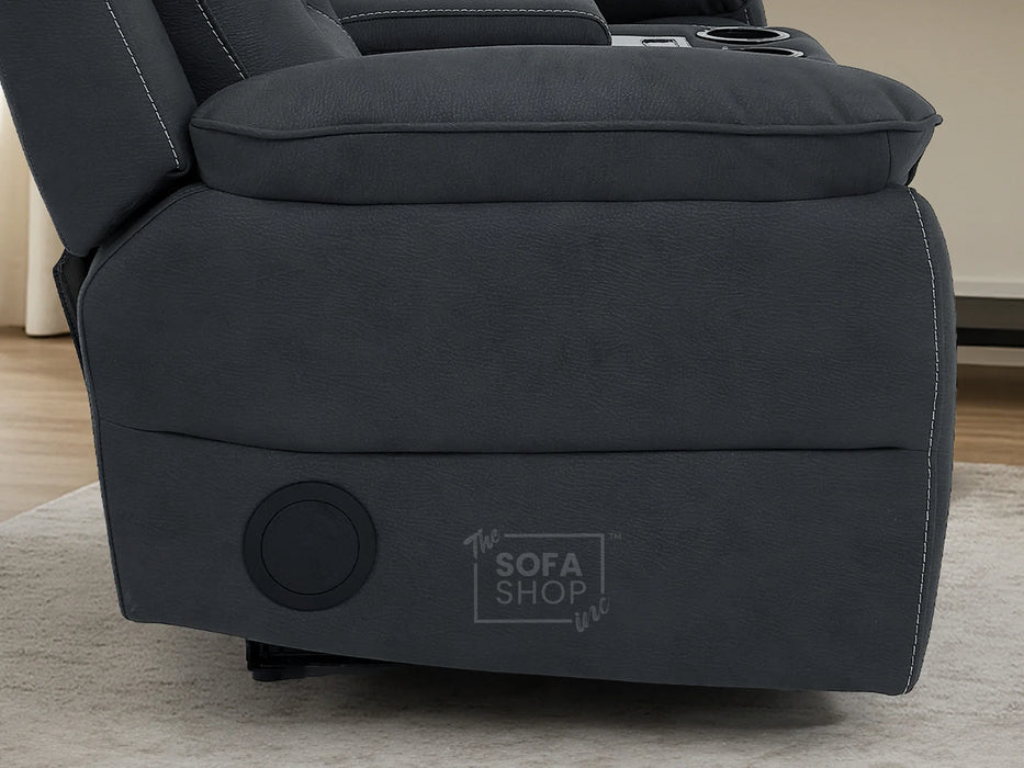 2 Seat Electric Recliner Home Cinema Sofa | Fabric Couch In Charcoal Grey | Hi-Tech Sofa with Massage + Chilled Cupholders + Console + USB | Florence