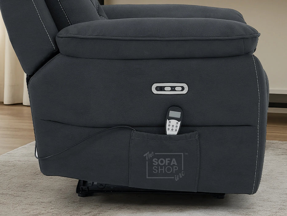 1 Seat Electric Recliner Chair Home Cinema Sofa | Fabric Chair In Charcoal Grey | Hi-Tech Chair with Massage, Heating, Padded Armrests, USB & Power Headrest | Florence