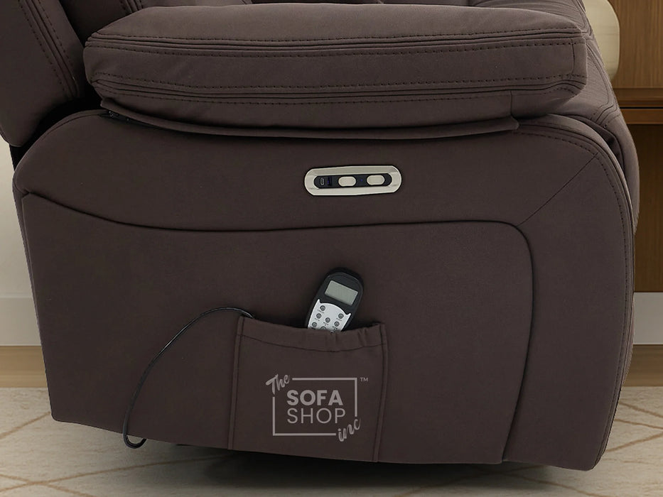 3+2 Electric Recliner Sofa Set in Brown Resillience Fabric | Hi-Tech Cinema Package with Massage, Drop-Down Table, Power Headrest, Power Recliner, Storage Drawer, USB & Wireless Charging | Sicily