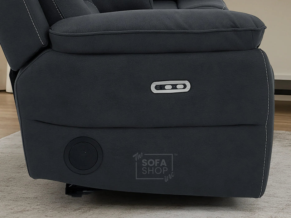 3 Seat Electric Recliner Home Cinema Sofa | Fabric Couch In Charcoal Grey | Hi-Tech Sofa with Massage + Cupholders + Table + Power Headrests + Speakers | Florence