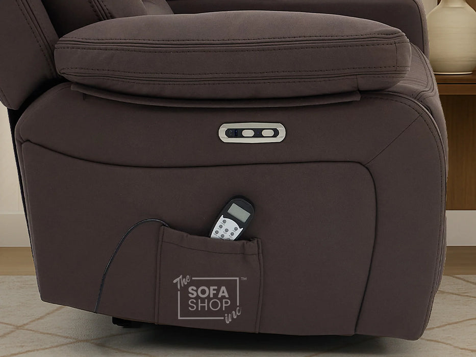 3+2 Electric Recliner Sofa Set in Brown Resillience Fabric | Hi-Tech Cinema Package with Massage, Drop-Down Table, Power Headrest, Power Recliner, Storage Drawer, USB & Wireless Charging | Sicily