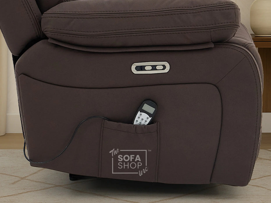 3+1 Electric Recliner Sofa Suite in Brown Resillience Fabric | Hi-Tech Cinema Set with Massage, Drop-Down Table, Power Headrest, Power Recliner, Storage Drawer, USB & Wireless Charging  | Sicily