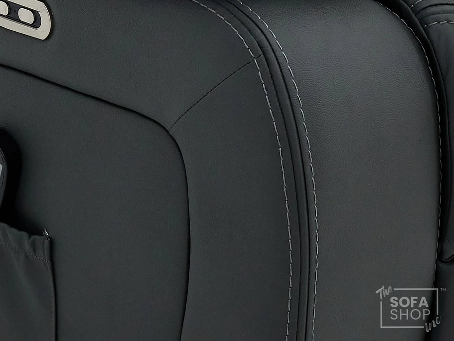 3+2 Electric Recliner Sofa Set in Grey Real Leather | Hi-Tech Cinema Package with Massage, Drop-Down Table, Power Headrest, Power Recliner, Storage Drawer, USB & Wireless Charging | Grey Real Leather | Sicily