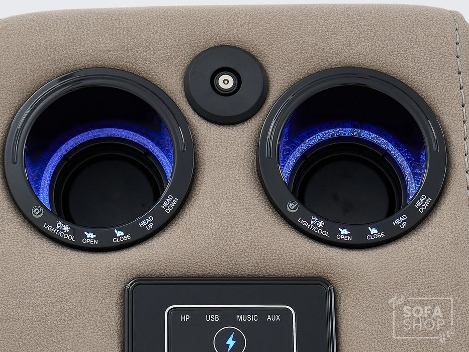 2 Seat Electric Recliner Home Cinema Sofa | Fabric Couch In Beige | Hi-Tech Sofa with Chilled Cup Holders + Console + USB | Florence