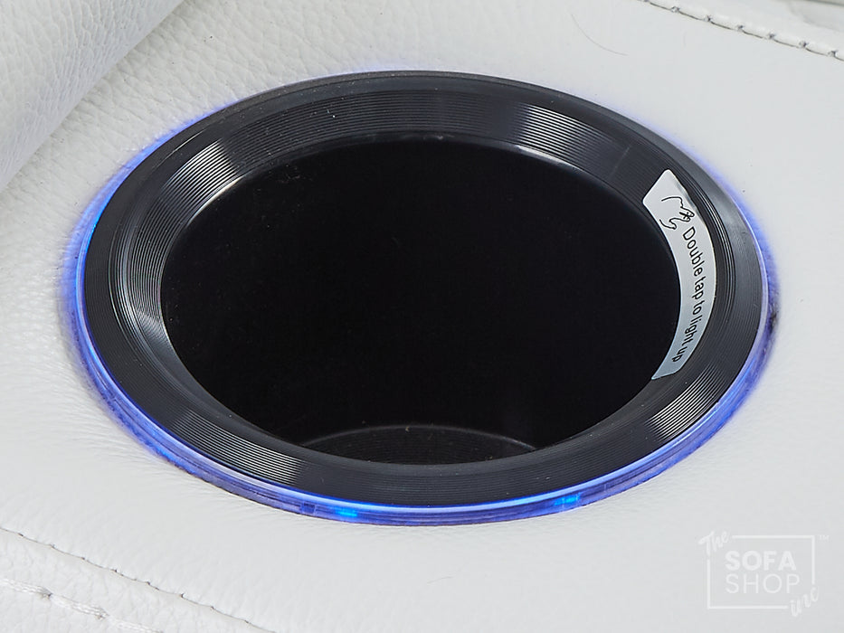 3 Seater White Real Leather Electric Recliner Cinema Sofa | Power Headrest, Massage, Fold-Down Table, USB-C & Storage | Napoli | The Sofa Shop