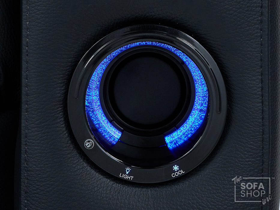 3 Seater Cinema Sofa in Black Real Leather | Luxury Theatre & Home Cinema Seating | Electric Recliner With USB Charging + Cupholders & Power Headrests | LED Lighting & Hidden Storage | Assisi