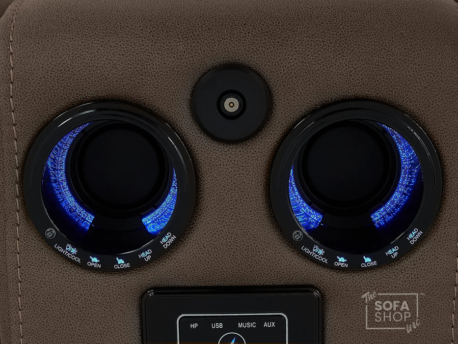 2+1 Electric Recliner Sofa Set | Cinema Sofa Package in Brown Resilience Fabric. 2 Piece Cinema Sofa | Hi-Tech Sofa Set With Massage, LED Cup Holders & USB Ports & Storage | Tuscany