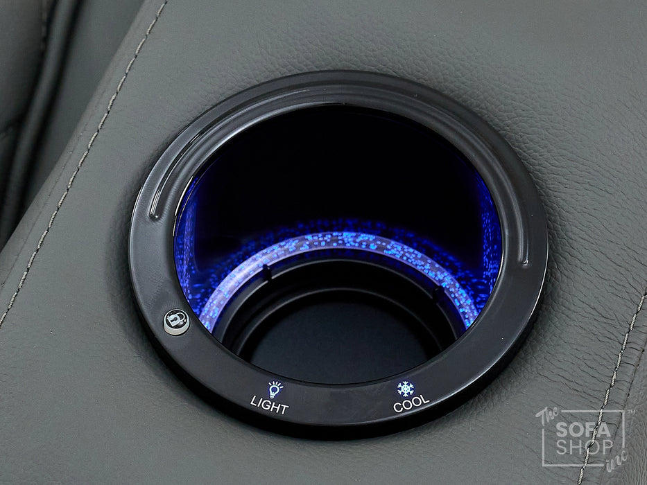 1 Seat Real Leather Electric Recliner Home Cinema Chair in Grey Wth Cup Holders + Power Lumbar Support & Storage Compartments | Assisi Series One