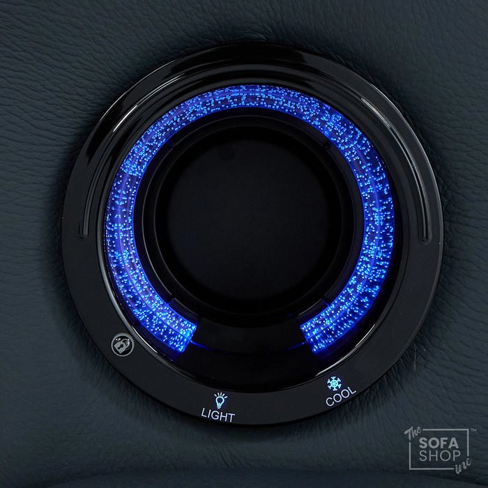 2 Seater Electric Recliner Cinema Sofa in Blue Real Leather with Massage, Heating, Cup Holders, Power Recliner, USB Ports, Socket Set & Storage Box | Blue Leather | Napoli