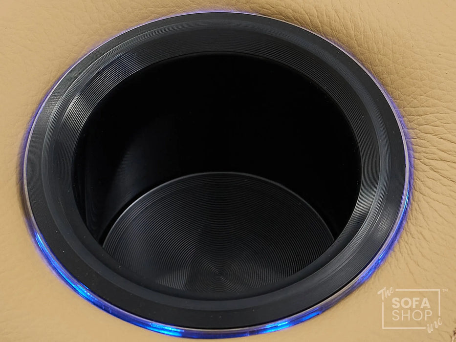 Real Leather Electric Recliner Cinema Chair in Tan | Hi-Tech Power Chair with USB Charging, Cup Holders, Storage, LED Lights & Massage | Capri | The Sofa Shop