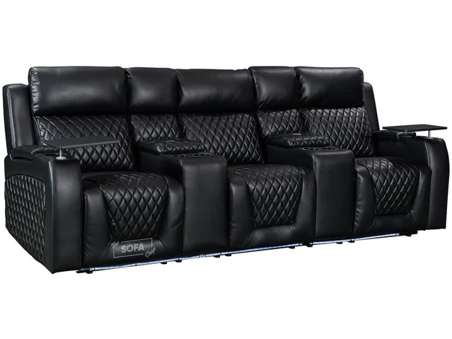 3+1 Electric Recliner Sofa Set inc. Cinema Seat in Black Leather. 2-Piece Cinema Sofa Set with USB, Storage & Wireless Charger - Venice Series One