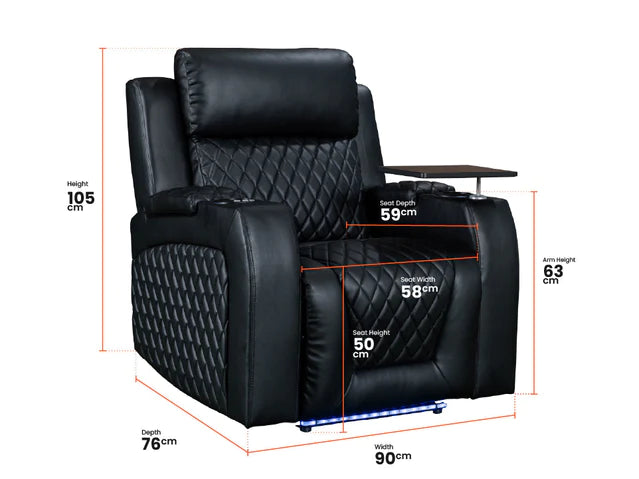 3+1 Electric Recliner Sofa Set inc. Cinema Seat in Black Leather. 2-Piece Cinema Sofa Set with USB, Storage & Wireless Charger - Venice Series One