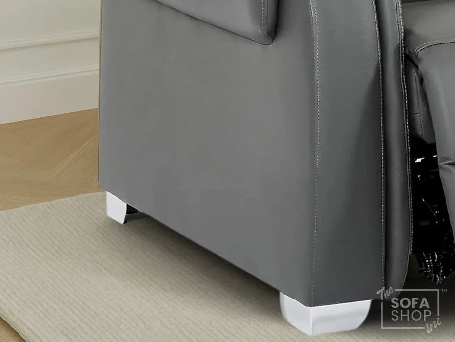 1 Seat Real Leather Electric Recliner Chair In Grey | Hi-Tech Chair with Power + Massage + USB + Adjustable Headrest | Turin Series Two