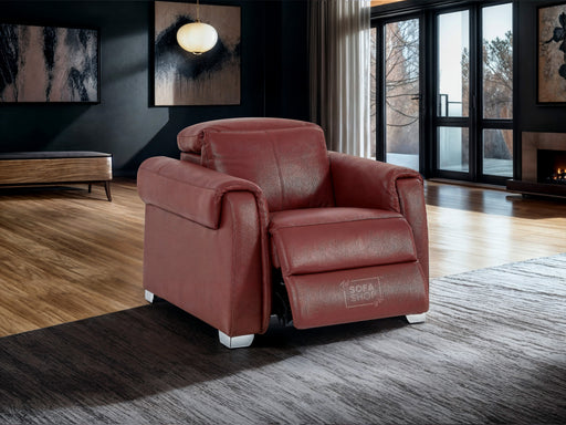 1 Seat Electric Recliner Chair Home Cinema Sofa | Genuine Leather Chair In Red + Adjustable Headrest + USB Charging Port + Power Reclining | Turin | The Sofa Shop