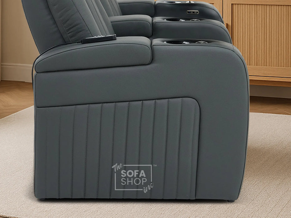 2 Seater Real Leather Power Recliner Smart Cinema Sofa | Grey Couch with Massage, Arm Storage, and Adjustable Headrest | Capri | The Sofa Shop