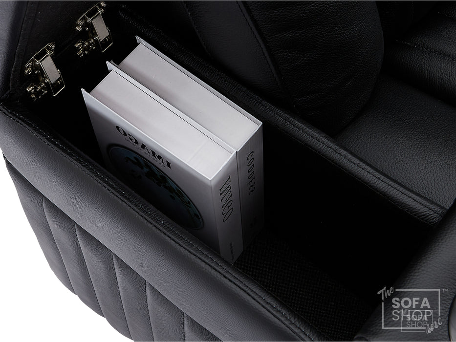 Real Leather 3+2+1 Power Reclining Sofa Set in Black | 3-Piece Cinema Sofa Suite with Console, Power Sockets, Cup Holders, Table & Massage | Capri