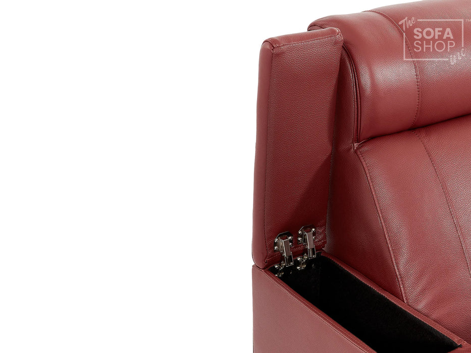 2 Seat Real Leather Electric Recliner Home Cinema Theatre Sofa In Red with Chilled Cupholders + Console + Power + USB + LED Lights | Rimini
