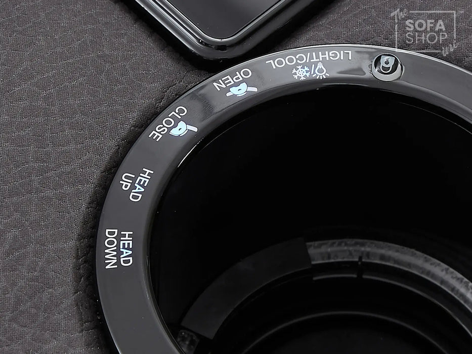 2 Seat Electric Recliner Home Cinema Sofa | Fabric Couch In Black | Hi-Tech Sofa with Chilled Cupholders + Console + USB | Florence