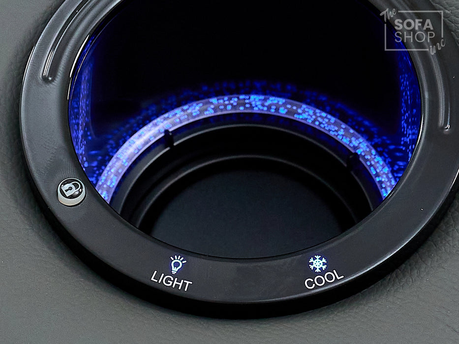 2 Seat Real Leather Electric Recliner Home Cinema Theatre Sofa In Grey With Multi-Position Reclining + LED Cup Holders & Lumbar Support | Assisi