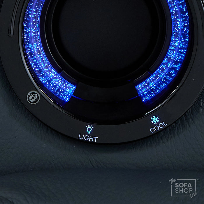 2 Seater Electric Recliner Cinema Sofa in Blue Real Leather with Massage, Heating, Cup Holders, Power Recliner, USB Ports, Socket Set & Storage Box | Blue Leather | Napoli