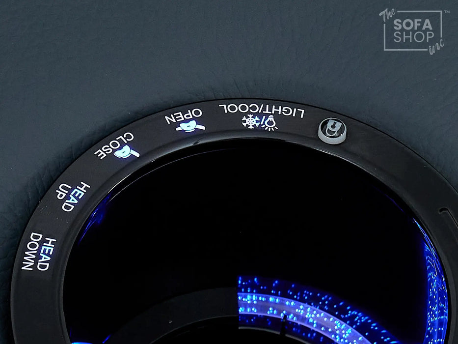 2 Seater Electric Cinema Sofa in Blue Real Leather with Massage, Cup Holders, Power Recliner, USB Ports, Socket Set & Storage Box | Blue Leather | Napoli