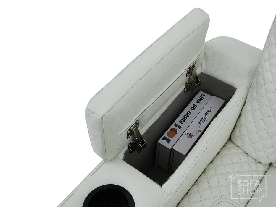 3 Seater White Real Leather Electric Recliner Cinema Sofa | Power Headrest, Massage, Fold-Down Table, USB-C & Storage | Napoli | The Sofa Shop