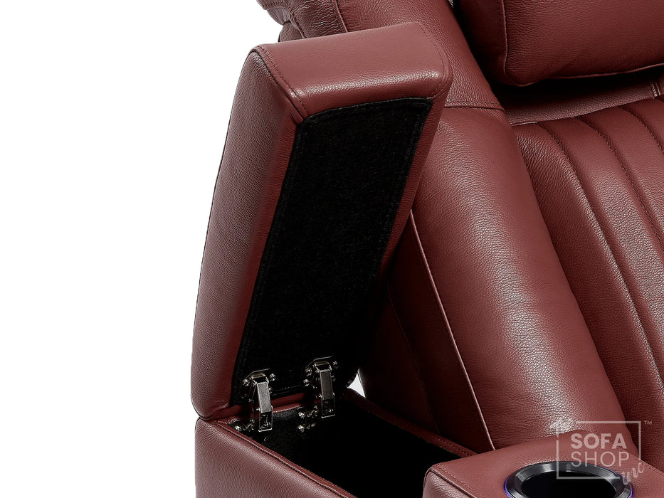 1 Seat Real Leather Electric Recliner Chair Home Cinema Sofa In Red with Full Reclining Seat + LED for Home Theatre Setup | Capri | The Sofa Shop