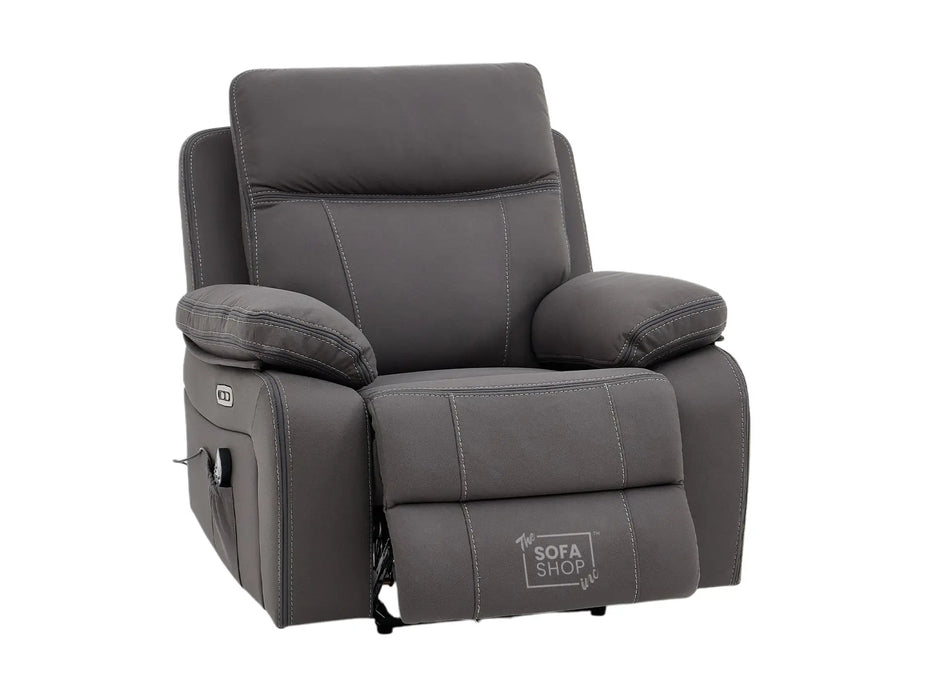 1 Seat Electric Recliner Chair Home Cinema Sofa | Hi-Tech Chair In Grey Fabric with Side Pocket + USB + Massage | Vinsonova