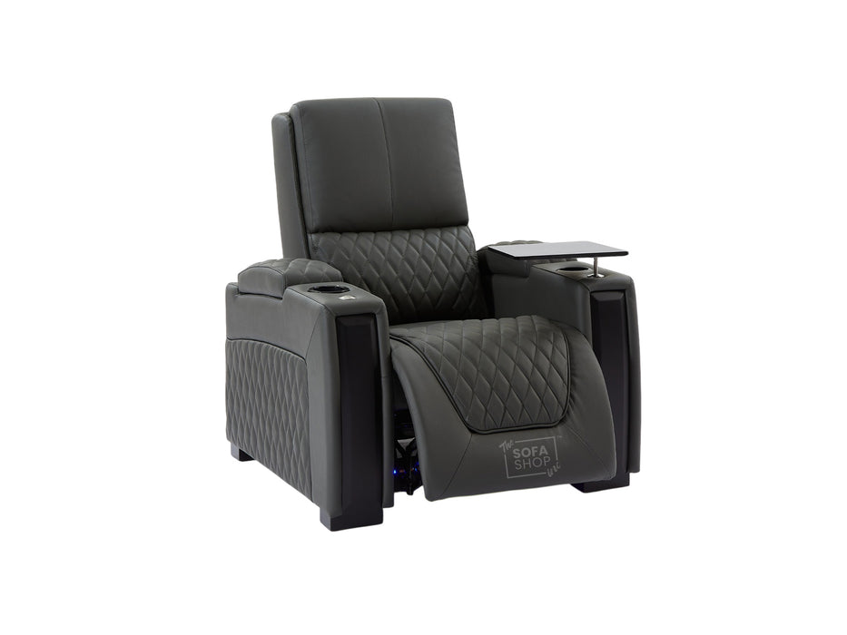 1 Seat Real Leather Electric Recliner Chair Home Cinema Sofa In Grey with Enhanced Power Recline + Storage Compartments & Lumbar Support | Assisi