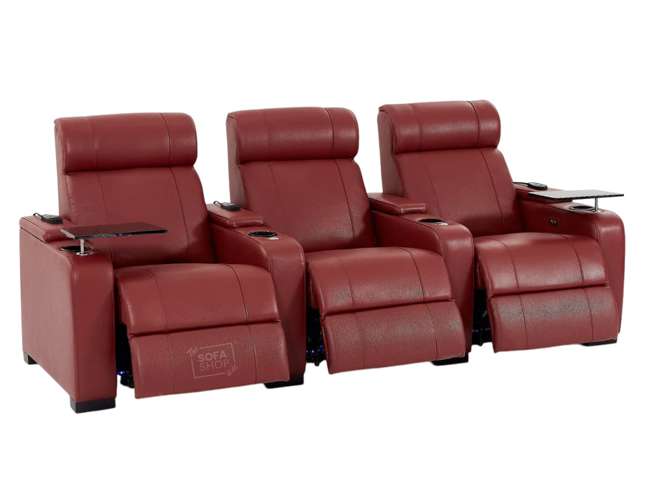 3 Seater Real Leather Electric Recliner Cinema Theatre Sofa in Red | Electric Recliner With Massage, Bluetooth & Cooling Cup Holders + Storage + Power | Rimini | The Sofa Shop