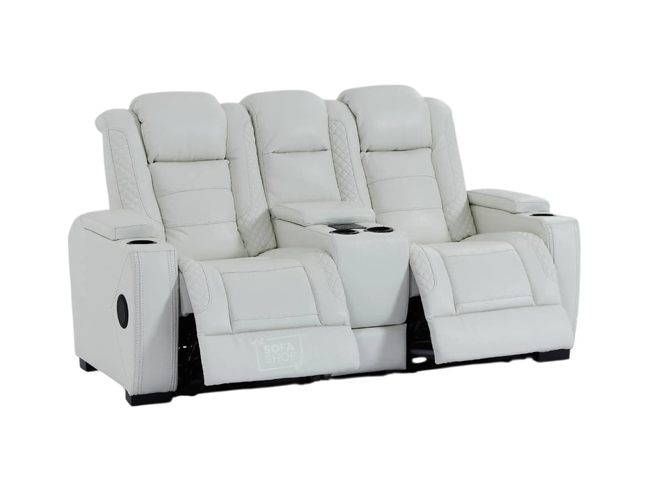2 Seat Real Leather Electric Recliner Home Cinema Theatre Sofa | Couch In White + Cooling Cup Holders + Power Headrest + Bluetooth Speaker + Storage - Napoli Series One