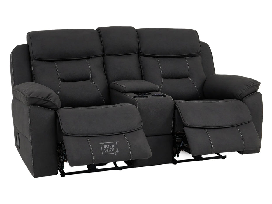 2 Seater Grey Resilience Fabric Electric Recliner Cinema Sofa | Recliner Sofa With Power Headrest, Cooling Cup Holders & Wireless Charging | Florence | The Sofa Shop