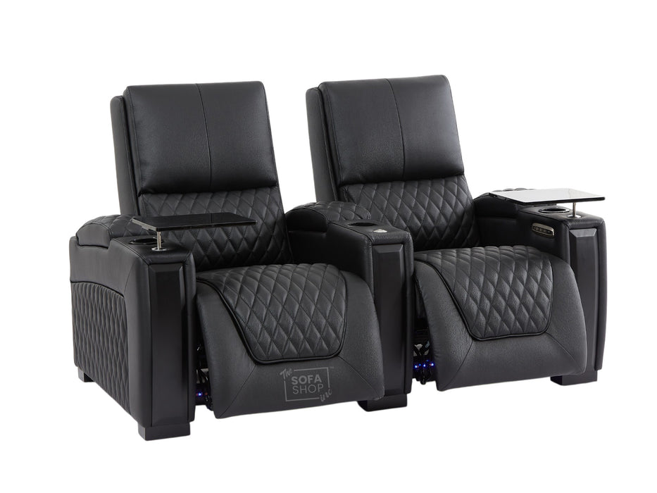2 Seater Smart Tech Electric Recliner Cinema Sofa | Luxury Theatre Seating | Black Real Leather | Assisi