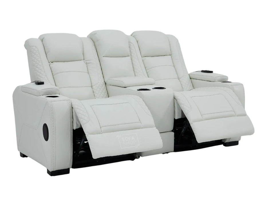 2 Seater White Genuine Leather Electric Recliner Cinema Sofa | Massage, Cooling Cupholders & Central Console | Napoli | The Sofa Shop