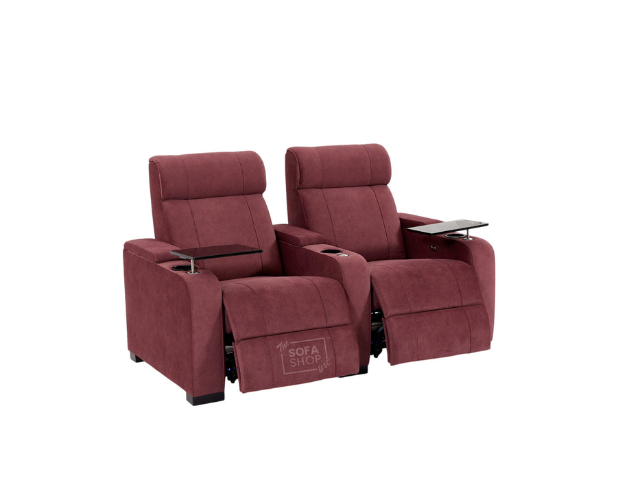 2+1 Sofa Set. Electric Recliner Cinema Suite in Velvet Purple Fabric | 2 Piece Sofa Set with Massage, USB Ports, Cooling Cup Holders, Storage Box & LED Lights | Rimini | The Sofa Shop