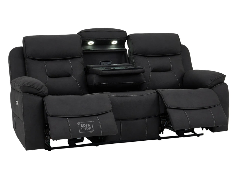 3 Seater Grey Fabric Electric Recliner Cinema Sofa | Bluetooth Speakers, USB-C & Power Headrest | Florence | The Sofa Shop