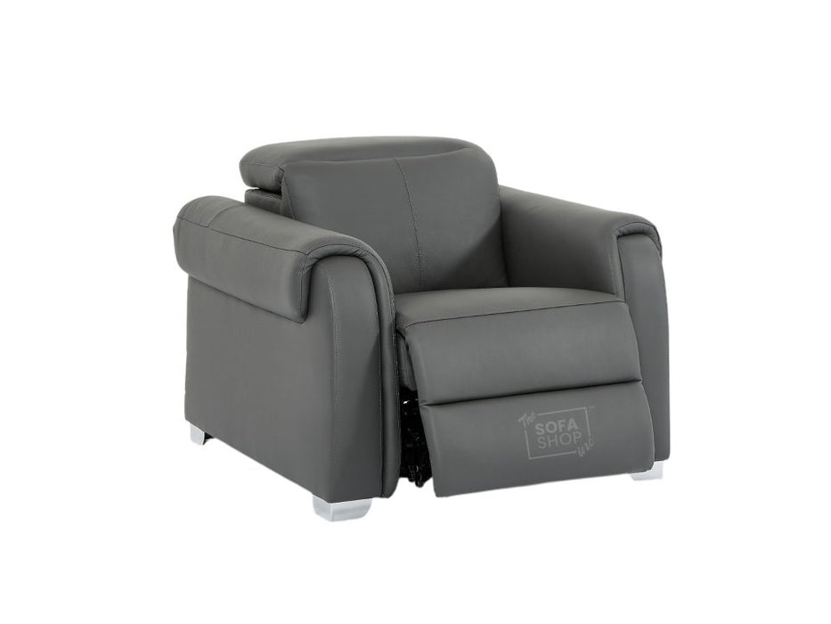 1 Seat Real Leather Electric Recliner Chair In Grey | Hi-Tech Chair with Power + Massage + USB + Adjustable Headrest | Turin Series Two