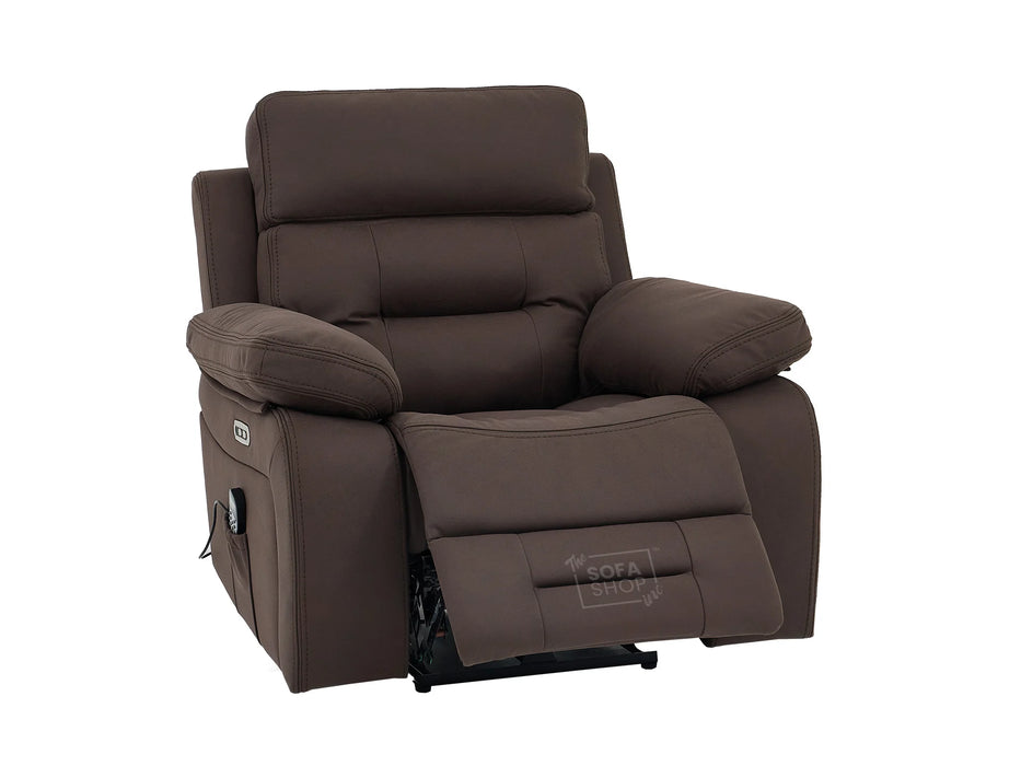 3+1 Electric Recliner Sofa Suite in Brown Resillience Fabric | Hi-Tech Cinema Set with Massage, Drop-Down Table, Power Headrest, Power Recliner, Storage Drawer, USB & Wireless Charging  | Sicily