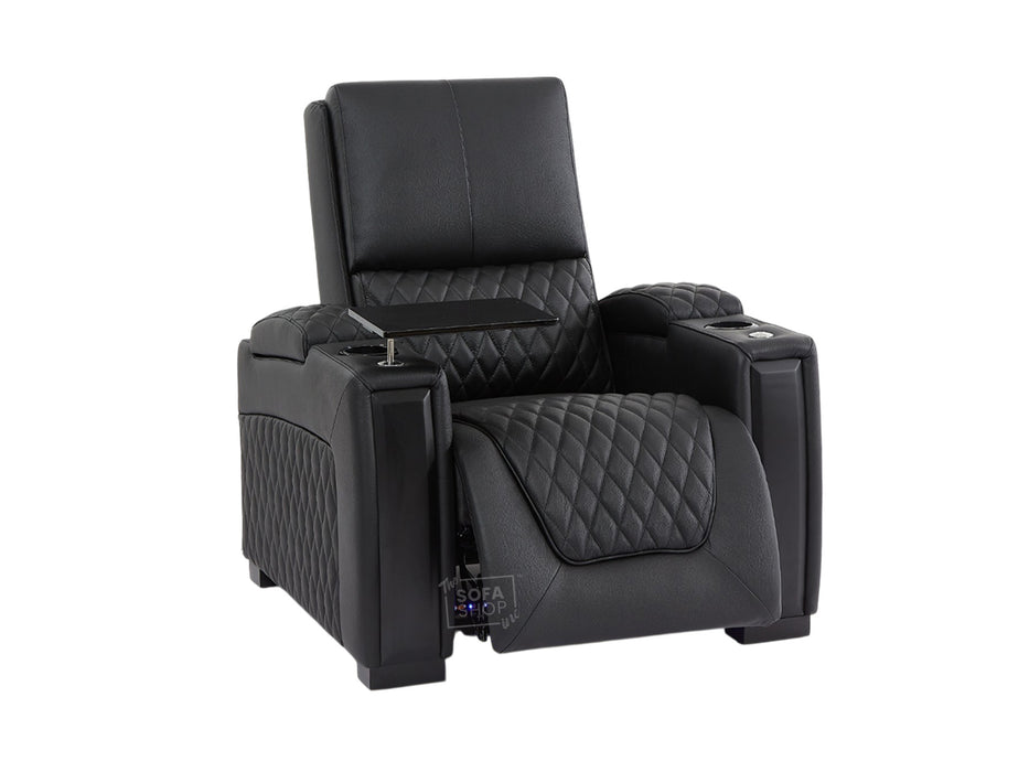 1 Seater Black Real Leather Electric Recliner Cinema Chair | Hi-Tech Sofa With Power Lumbar, Cooling Cup Holder & USB-C | Assisi | The Sofa Shop