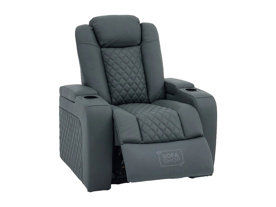 Real Leather Electric Recliner Cinema Chair in Grey | Power Seat With Adjustable Headrest & Power Lumbar Support | Milano | The Sofa Shop