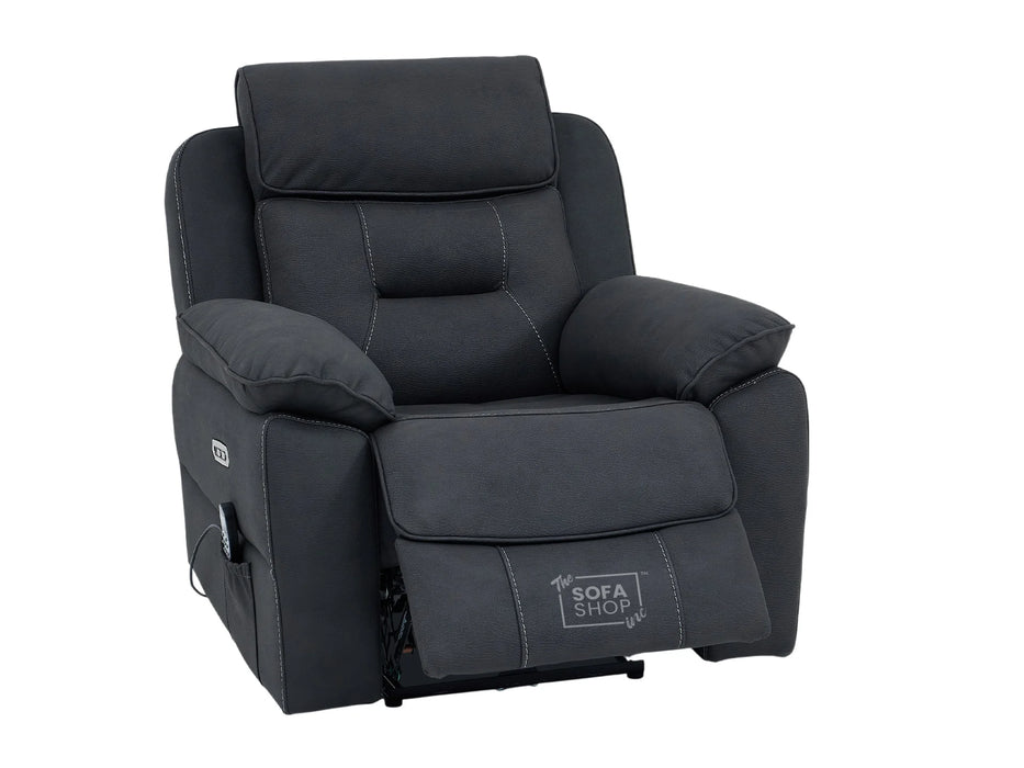 1 Seat Electric Recliner Chair Home Cinema Sofa | Fabric Chair In Charcoal Grey | Hi-Tech Chair with Massage, Heating, Padded Armrests, USB & Power Headrest | Florence