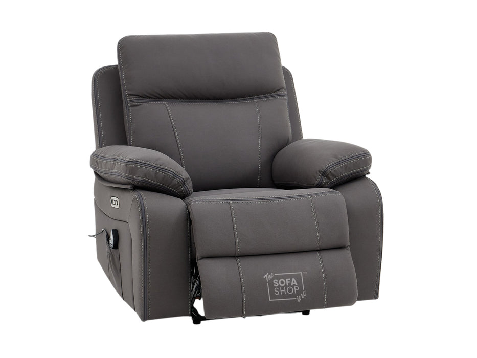 1 Seat Electric Recliner Chair Home Cinema Sofa | Hi-Tech Chair In Grey Fabric with USB & Massage | Vinsonova | Sofa Sale