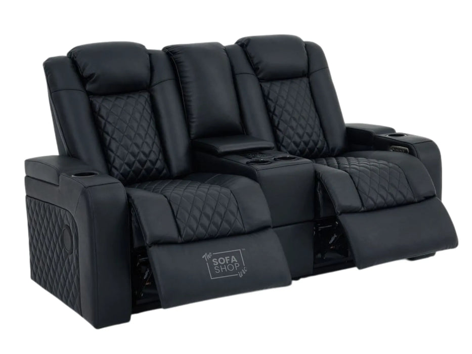2 Seater Real Leather Electric Recliner Cinema Sofa in Black | Hi-Tech Sofa with Adjustable Headrest, Lumbar Support, Bluetooth Speaker | Milano | The Sofa Shop