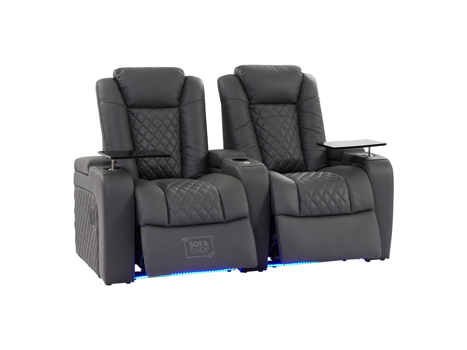 2 Seater Grey Real Leather Electric Recliner Cinema Sofa | Power Headrest, Bluetooth Speakers, Wireless Charging & Cooling Cup Holders | Milano | The Sofa Shop